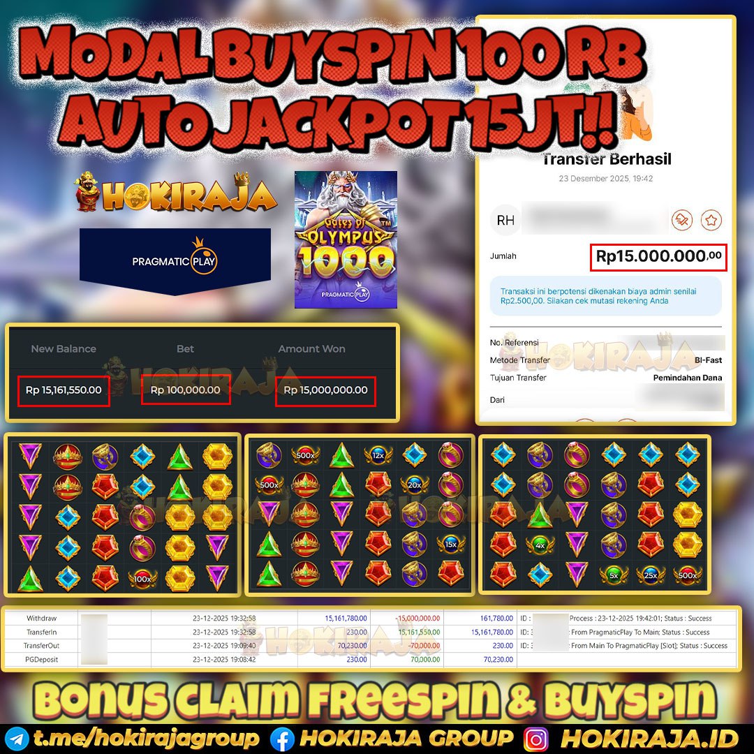 HOKIRAJA JACKPOT SLOT GATES OF OLYMPUS 1000 RP 15.000.000 ID : MIW***